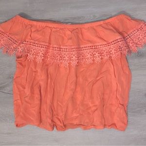 Medium Off-shoulder Pink Peach Crop Blouse